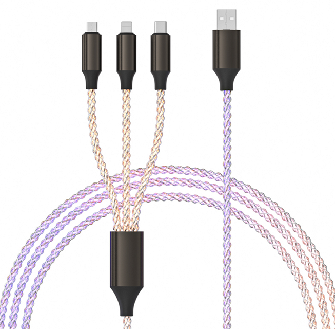 ETEK 1.2m Transparent Fast Charging Cable,60+152 Four-Core, Pure Copper, PVC+Aluminum, Data & Charge