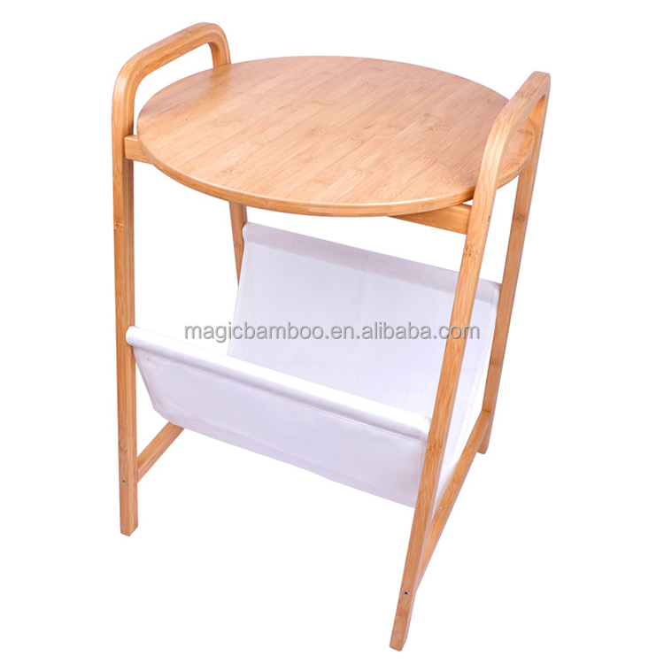 Bamboo Living Room Table with Non-Woven Fabric Storage Versatile and Eco-Friendly