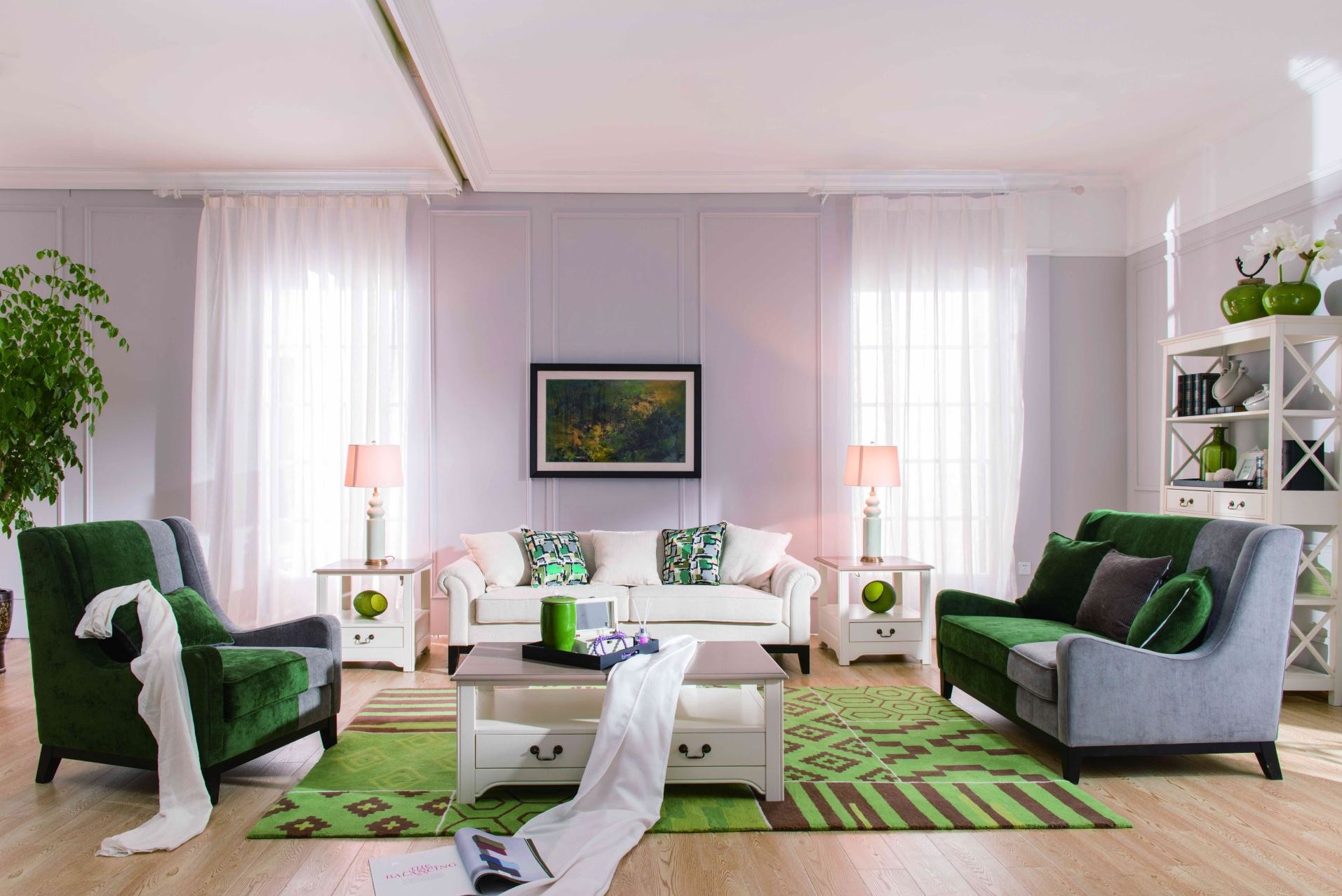 Lobby Sofa Set of European leisure style Fabric upholstered sofa chairs used wood in white painting