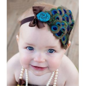 Buy cheap Baby toddler peacock headband Newborn Hairband Natural Peacock Leather Headband from wholesalers