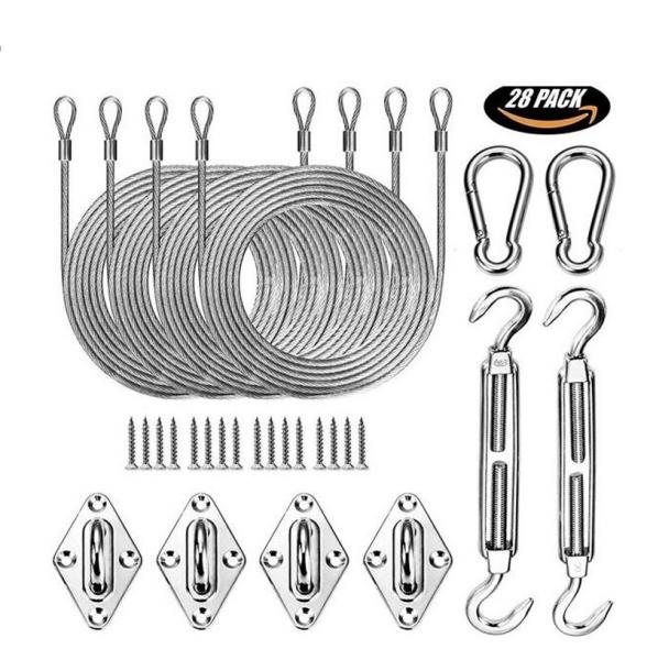 Manually Retractable Sun Shade Sail Slide Wire Canopy Pergola Kit 85% Uv Protecting