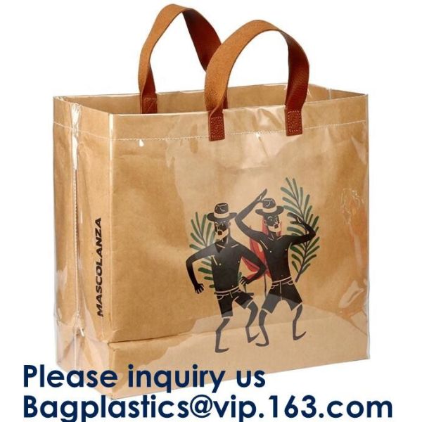 Biodegradable Promotional BAGEASE Three-Layer Hand Bag PVC Tote Waterproof Craft Paper Bag Leather Handle Tote Bag