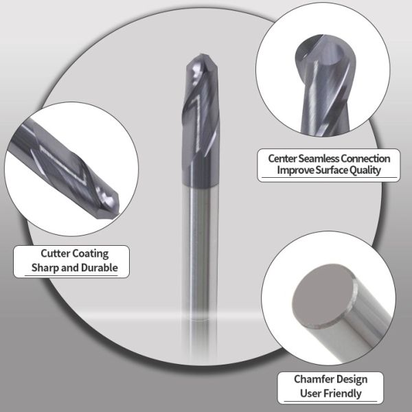 Round Spherical Ball Nose End Mill Long Tungsten Solid Carbide 2/4 Flute