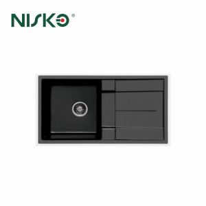 Quality Kitchen Top Mount Single Quartz Sink Undermount Sink with Drainboard for sale