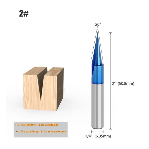 1/4 Shank Blue Coating V Type Solid Carbide Wood Cutter Tools Customizable OEM Engraving Router Bits for Woodworking