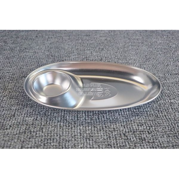 Tableware stainless steel natural color custom tray 2 sections compartments sushi fish chip and dip