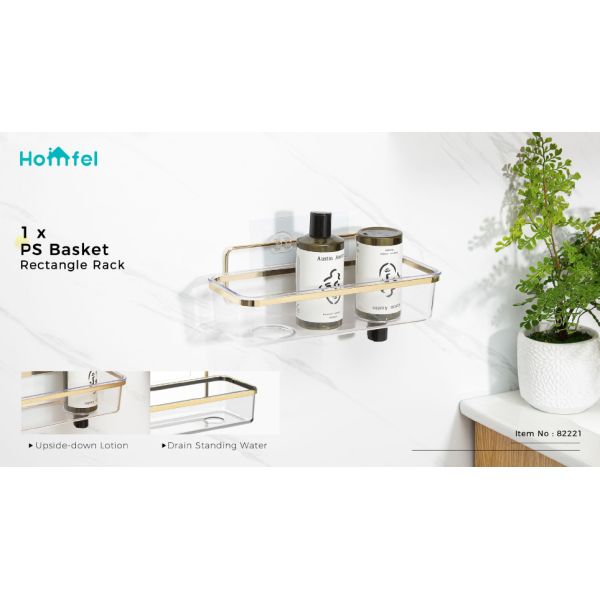 Non-folding Rack Suction Cup PS Box Shower Caddy for Bathroom Storage and Organization