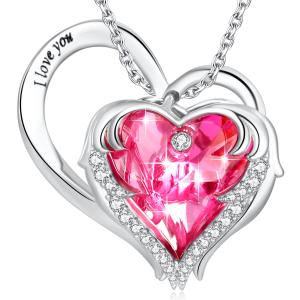 China Lead Free Sterling Silver Heart Pendant Necklace 1.18x0.98in Austrian crystal Pink Crystal on sale