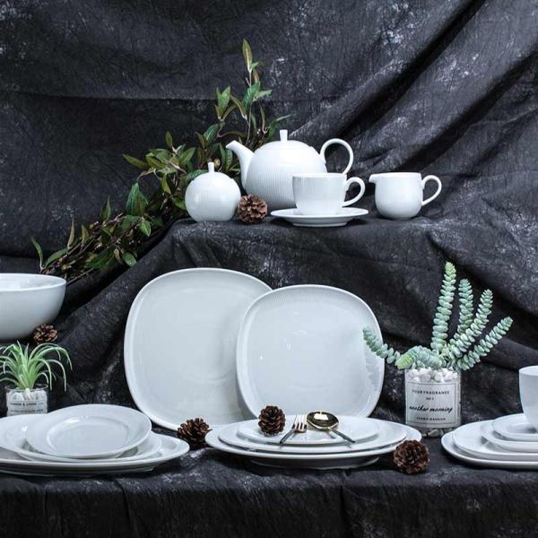 LFGB Porcelain Bevel Round Serving Bowl For Event Restaurant