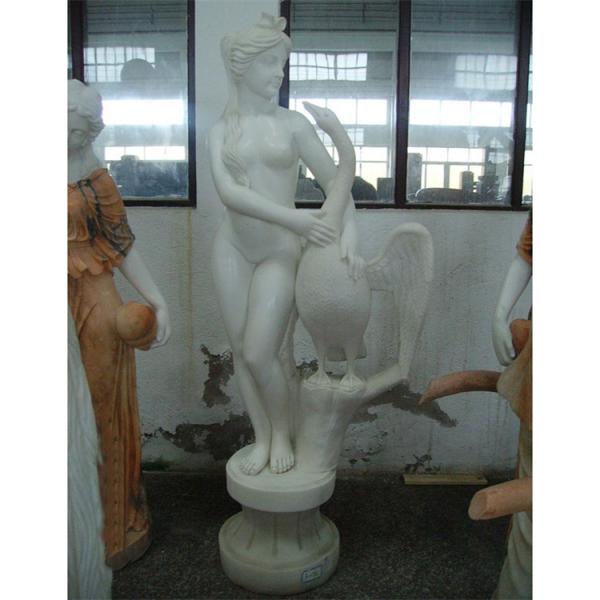 White Marble Naked Girl Figure Statue with Goose