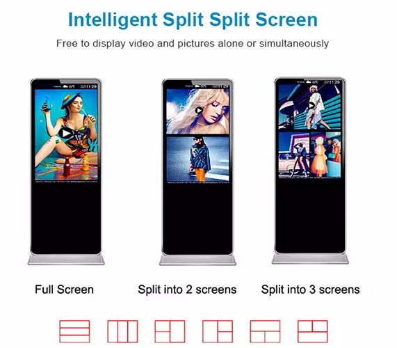55 Inch LCD Floor Standing Digital Signage Intelligent Split Screen for shopping center
