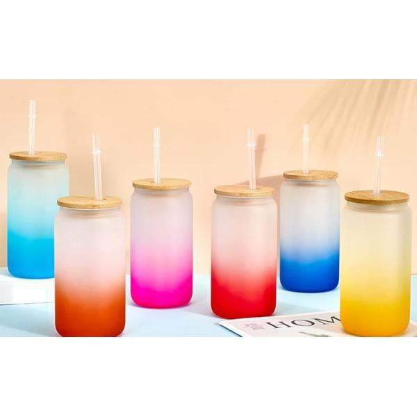 360/480ML 2Pack 16oz Glass Water Bottle Gradient Frosted Glass Sublimation Water Bottle With Bamboo Lids Lightweight High Durability