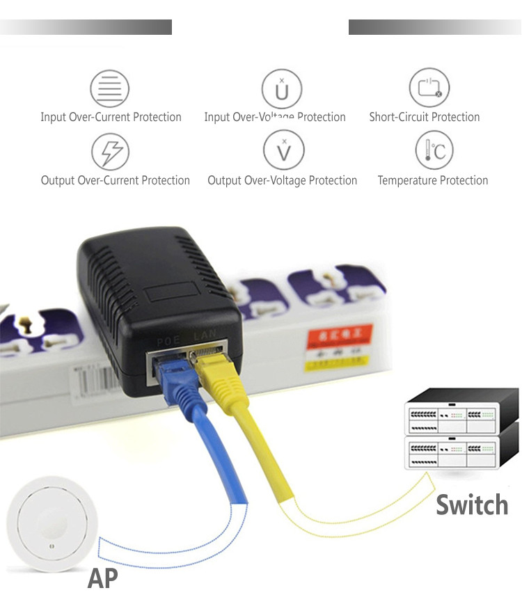 OEM Desktop POE Injector 48V 0.5A / 24V 1A / 12V 2A