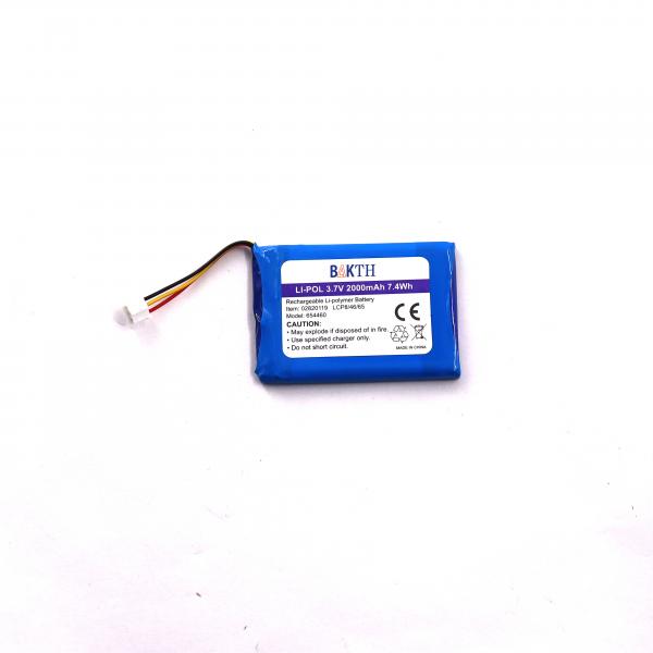 BAKTH Rechargeable Battery Pack 654460P-1S-3J 3.7V 2000mAh Lithium Polymer Battery for Electronic Appliance