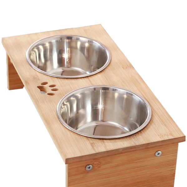 Rectangle Elevated Bamboo Dog Feeder Cat Food Bowls For Small Animals