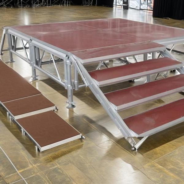 Adjustable Portable Stage Platform Modular System Square Red Finish Aluminum Alloy Stage