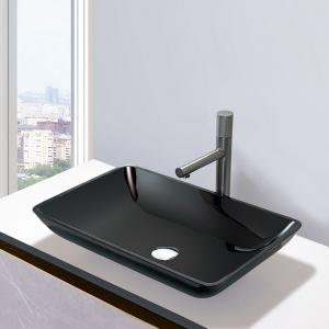 China High Glossy Bathroom Wash Basins Black Crystal Stone Glass Vessel Sinks on sale