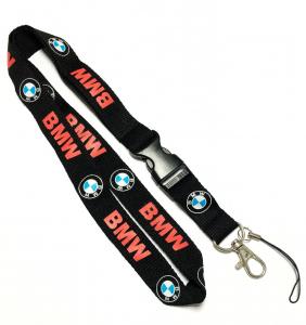 Quality Polyester Lanyard Print BMW Brand Logo With Plastic Safety Buckle Metal Hook And Cellphone for sale