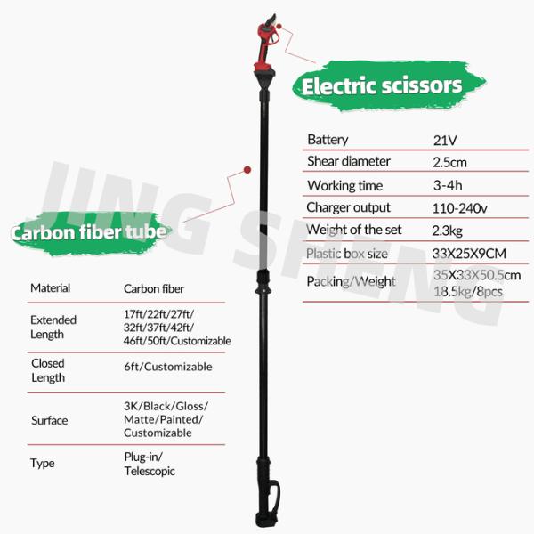 Garden pruning kit: 18ft plug-in carbon fiber pole Tree pruner and 20,00 Li-Ion battery for constant power 2