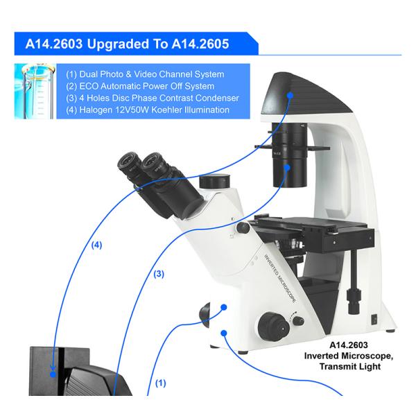 OPTO-EDU Trinocular Inverted Biological Microscope WF10X PlA14.2605 Kohler Illumination
