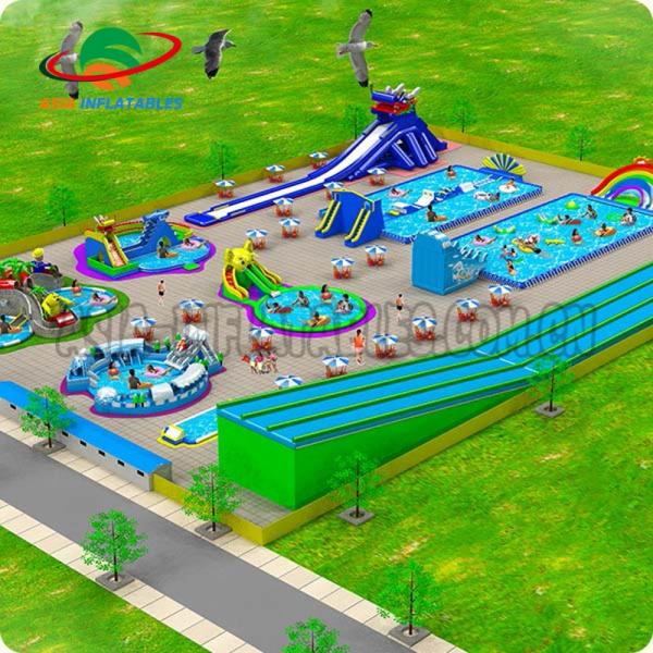 Earth - Friendly Combined Inflatable Amusement Park With Slide And Water Pool