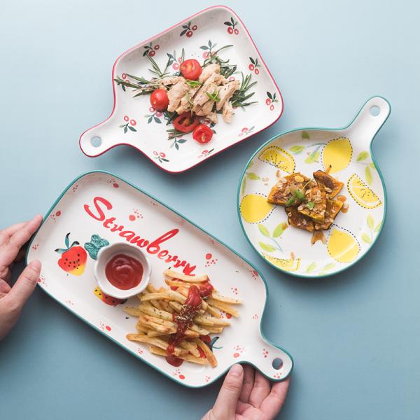 Custom Printing Ceramic Plate Set , Pizza Ceramic Bake Pan With Double Handle OEM