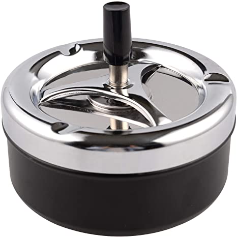 Round Push Down Smokeless Cigarette Ashtray with Spinning Tray