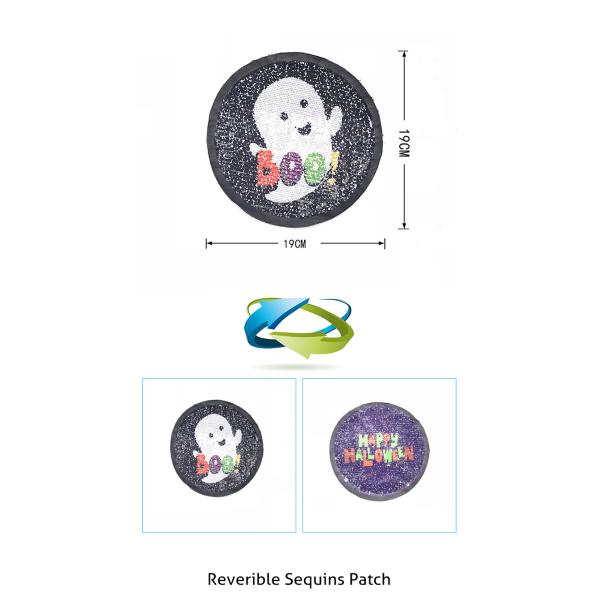 Halloween Ghost Sequin Embroidery Patches Iron On / Sew On Style DIY Badge