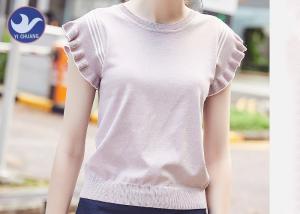 China Ruffle Drop Short Sleeves Womens Knit Pullover Sweater Stripes Summer on sale