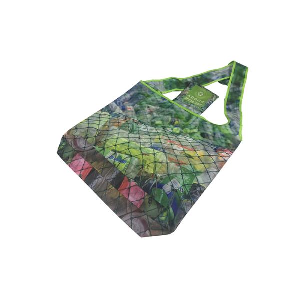 Personalized Eco Recycled Folding Tote Bag Green Color With Single Long Handles