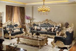 Quality Luxury Leather Sofa set in Champagne Rose wood Hand carving by Joyful Ever Furniture for sale