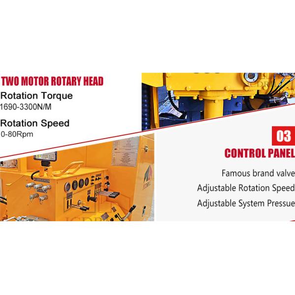 40m Blasting Drilling Machine Big Rotation Torque Two Motor Rotary Head