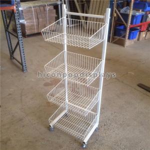 Quality Metal Wire Display Stand Free Standing With 4 - Layer Basket Holder / 4 Caster for sale