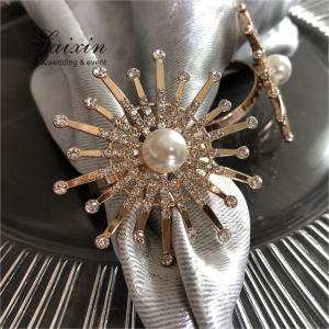 Quality Pearl Napkin And Ring Set Flower Ray Gold Metal 6cm for sale