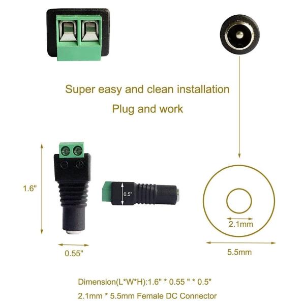 PVC 2 Pin DC Power Female Jack Adapter Connector 5521 Black With Green Teminal