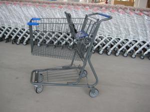 China Supermarket Wire Shopping Basket With Wheels , Commercial Shopping Trolley on sale