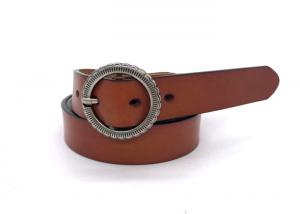 Quality Women Casual Dress Genuine Leather Belt Tan Color With Vintage Round Buckle for sale
