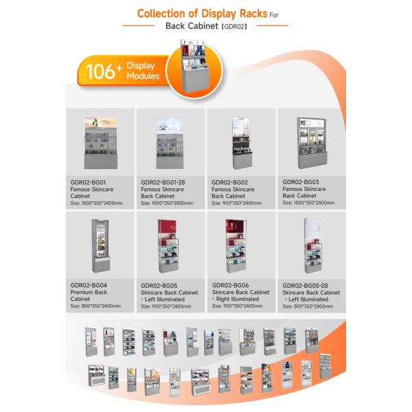 Beauty Display Showcase Grey Oil Board Pendant With Light Box On The Back Cabinet For Compact Shop Cabinet And Branded Display Stand