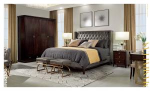 Light luxury bedroom furniture set of Leather headboard bed with Stainlesss steel bench stool