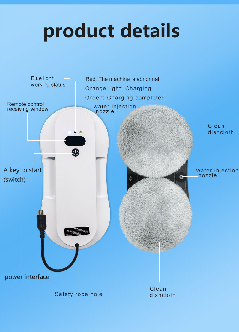 80W Electric Window Cleaner Robot Vacuum Cleaner with 2.4G Wifi Blue Tooth Tuya App Control