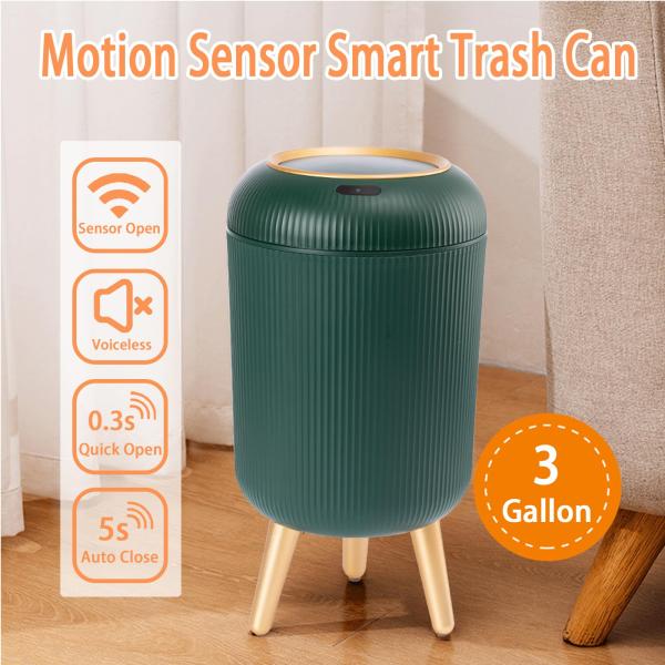 Smart Sensing Fashion Light Luxury Trash Can Lantern Stripe with Cover Household Living Room Bedroom Trash Can