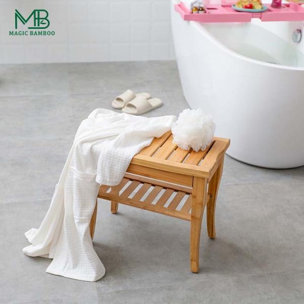 Bamboo Shower Bench Chair with Storage Shelf