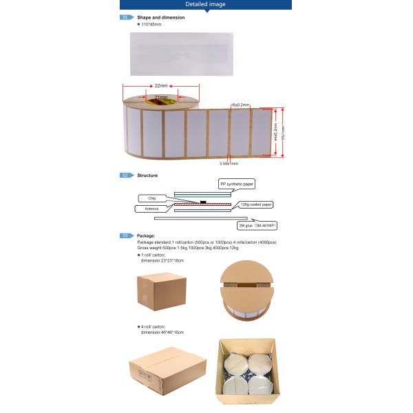 Passive UHF RFID Tag Sticker , RFID Label Sticker Alien H3 9654 For Car Windshield
