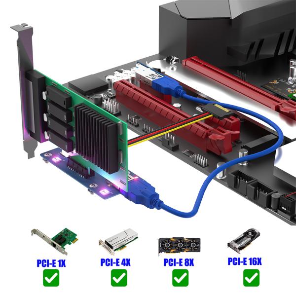 PCI-E 1X Riser Card 22cm with Magnetic Foot Pads and LED