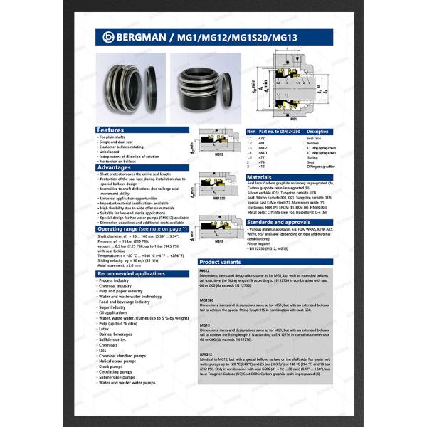 BERGMAN Replaces Hyster 28.6mm 38.1mm 50.8mm Pump Mechanical Seal