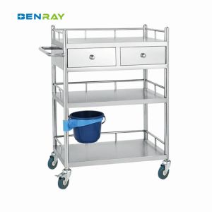 2 Layer Hospital Stainless Steel Medical Instrument Trolley