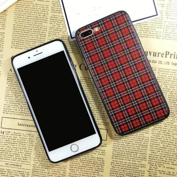 PC+TPU Silk Grain Classical Cloth Grid Cell Phone Case Cover For iPhone 7 6s Plus