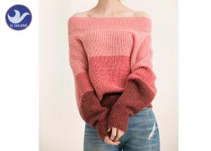 China Sexy Off Shoulder Womens Knit Pullover Sweater , Pink Stripes Winter Knitted Jumpers on sale
