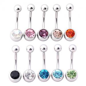 Quality 20 colors rhinestone belly rings 316L stainless steel belly rings for sale