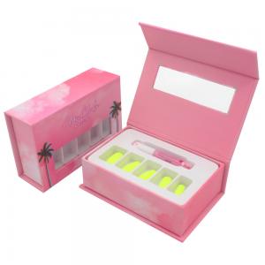 China Customize logo printed pink press on nail packaging box Cheap packaging box with eva insert for artificial nails on sale